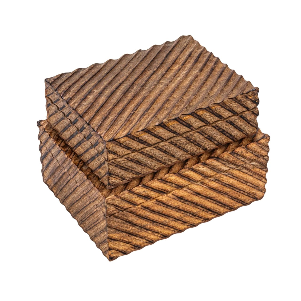 Hello Honey® Burnt Finish Hand Carved Mango Wood Nesting Box Set